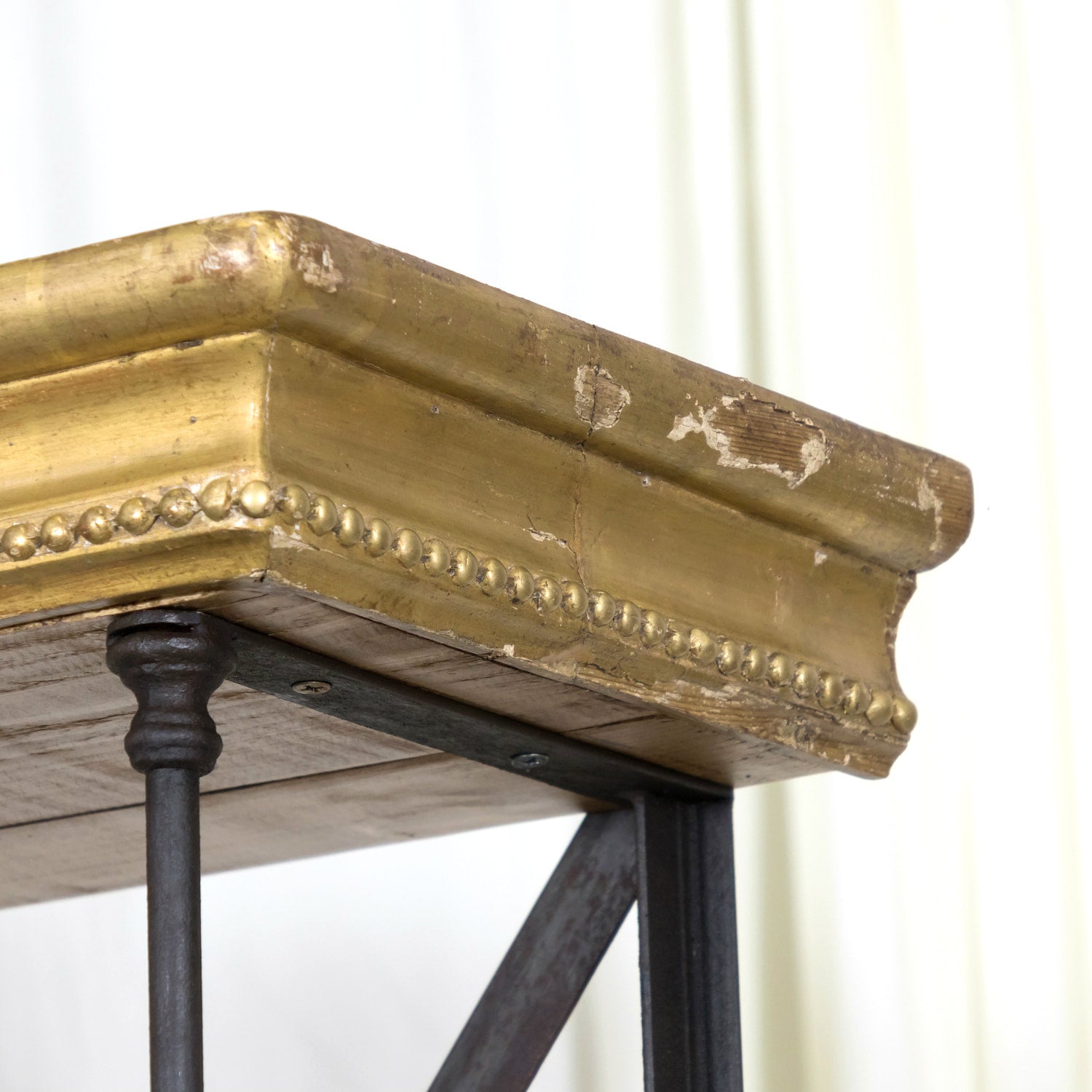 Pair of French Industrial Artist's Shelves or Display Shelves with 19th Century Louis XV Style Giltwood Pelmets