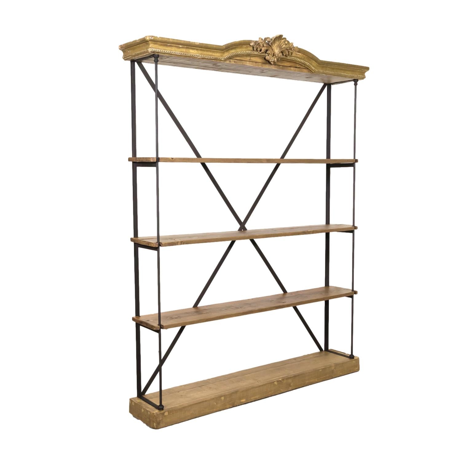 Pair of French Industrial Artist's Shelves or Display Shelves with 19th Century Louis XV Style Giltwood Pelmets
