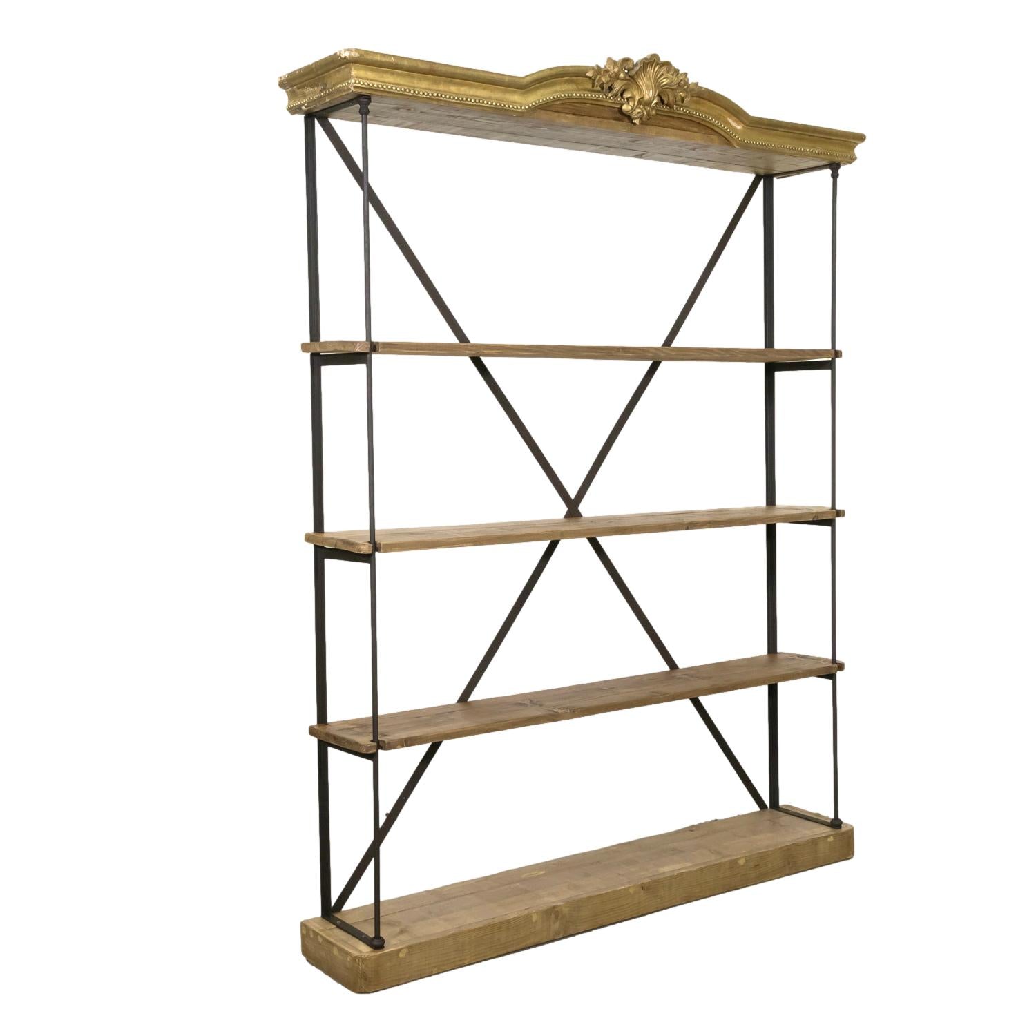 Pair of French Industrial Artist's Shelves or Display Shelves with 19th Century Louis XV Style Giltwood Pelmets
