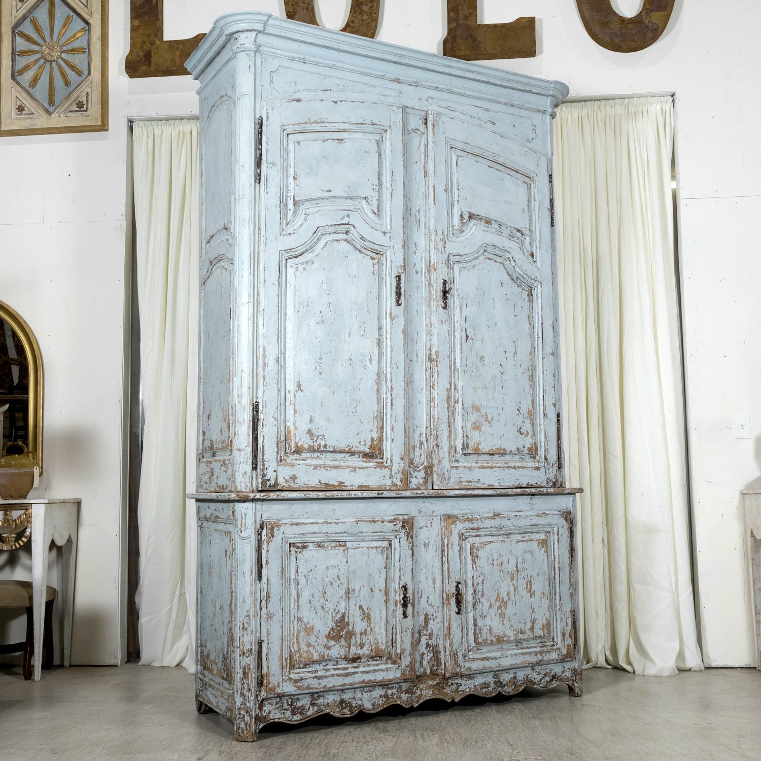 Large 17th Century French Louis XIV Period Painted Buffet Deux Corps