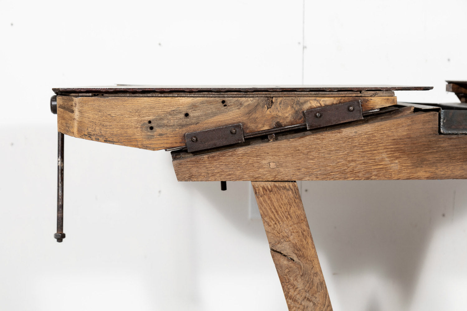 Antique French Industrial Workbench with Iron Top