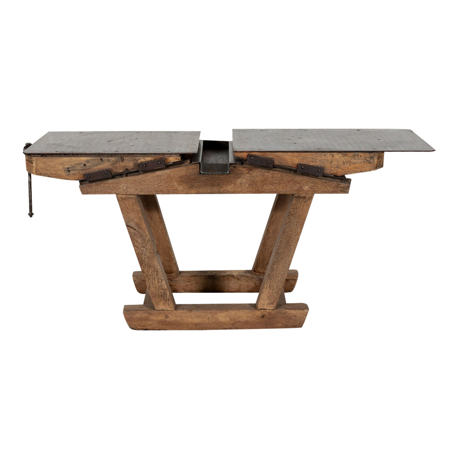 Antique French Industrial Workbench with Iron Top