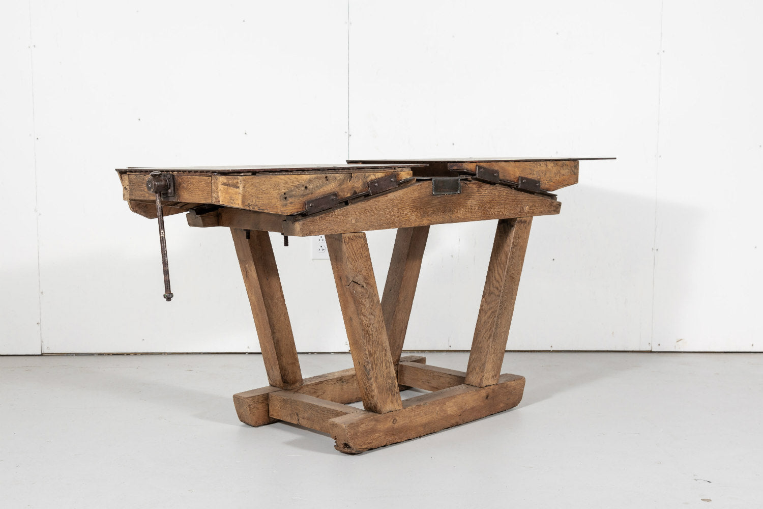 Antique French Industrial Workbench with Iron Top