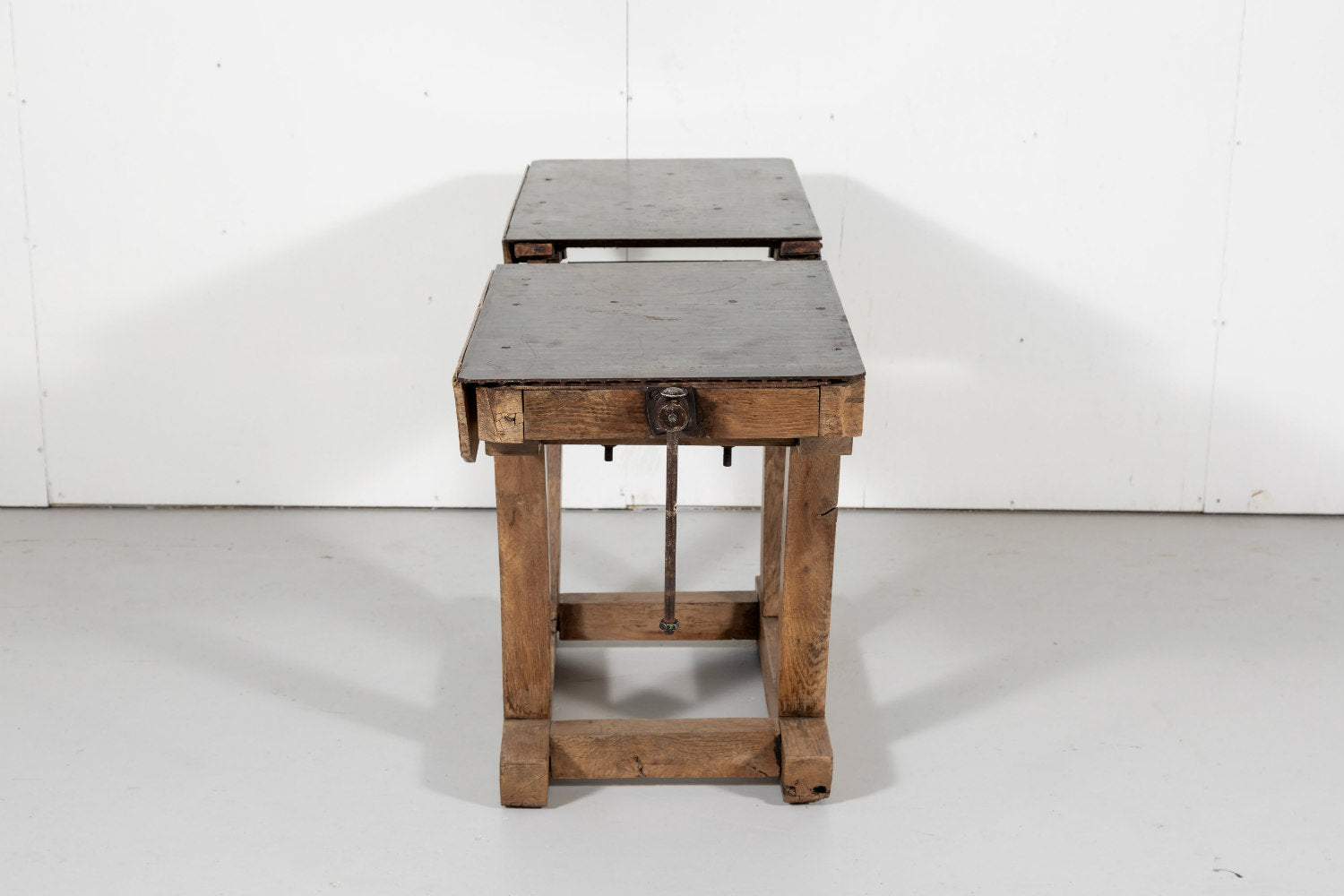 Antique French Industrial Workbench with Iron Top