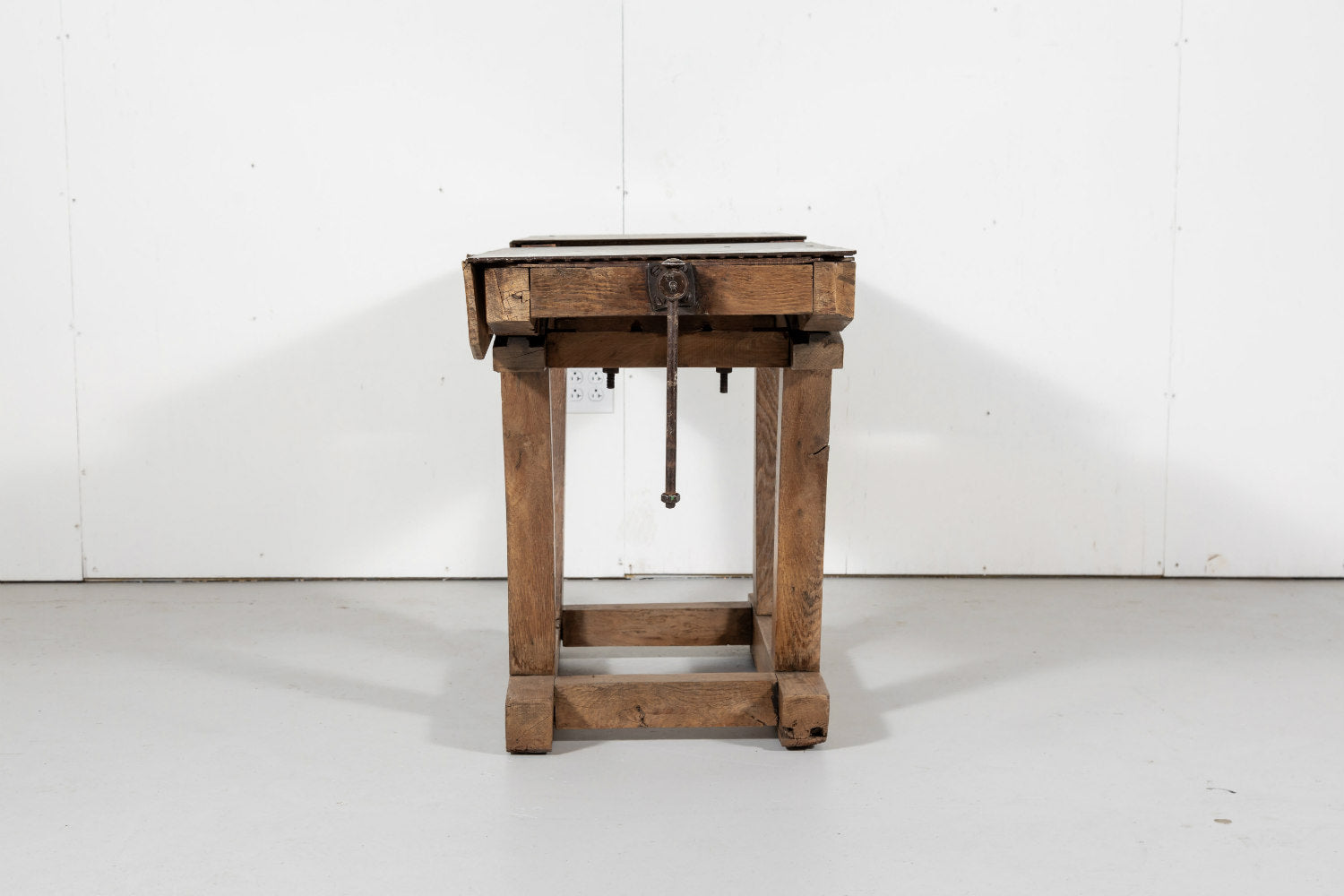 Antique French Industrial Workbench with Iron Top