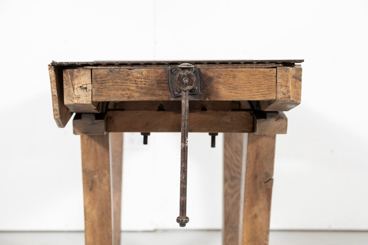Antique French Industrial Workbench with Iron Top