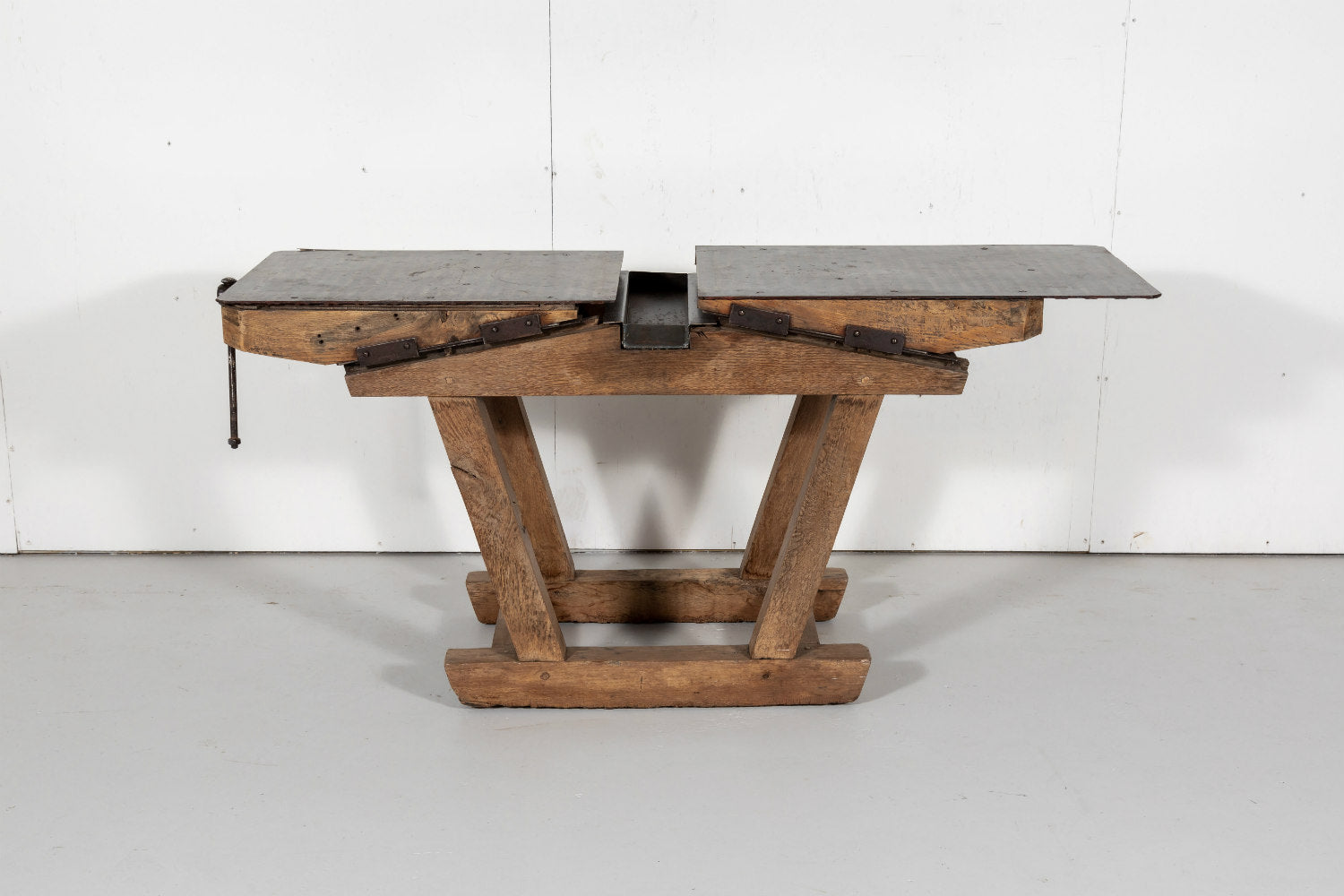 Antique French Industrial Workbench with Iron Top