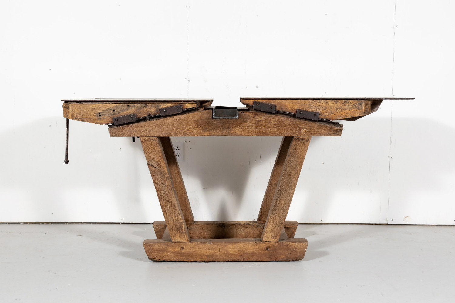 Antique French Industrial Workbench with Iron Top