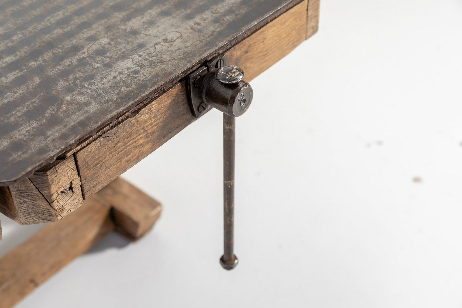 Antique French Industrial Workbench with Iron Top