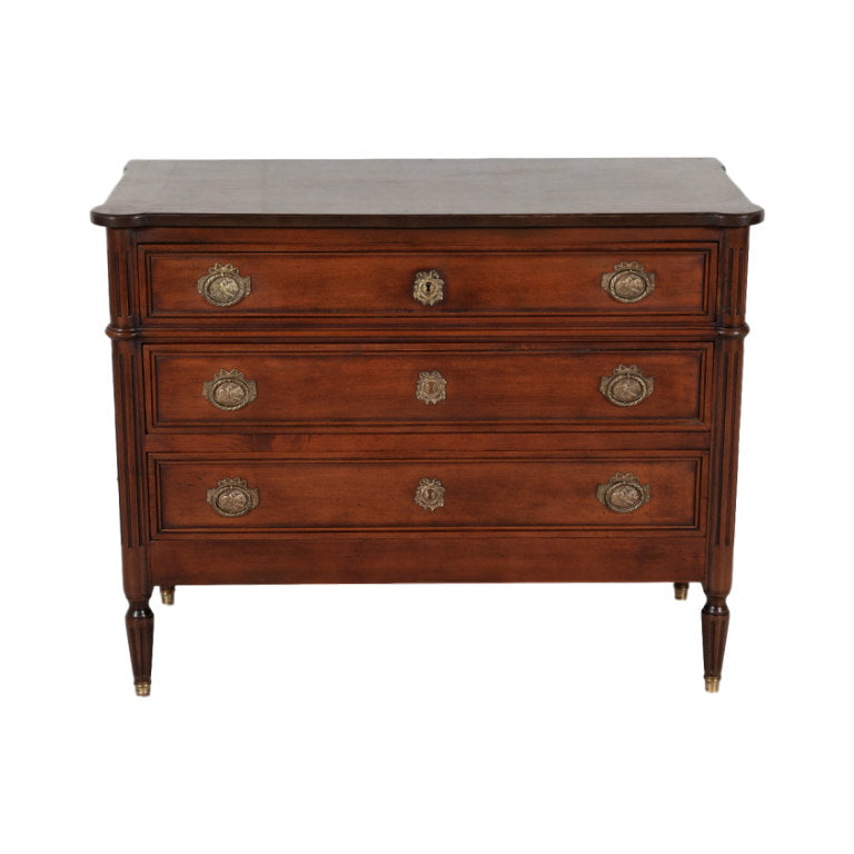 French Louis XVI Style Three-Drawer Walnut Commode 