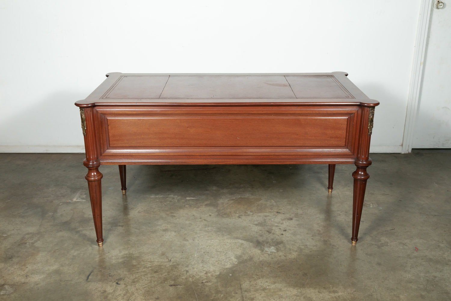 French Louis XVI Style Mahogany Bureau Plat with Tooled Leather Top 