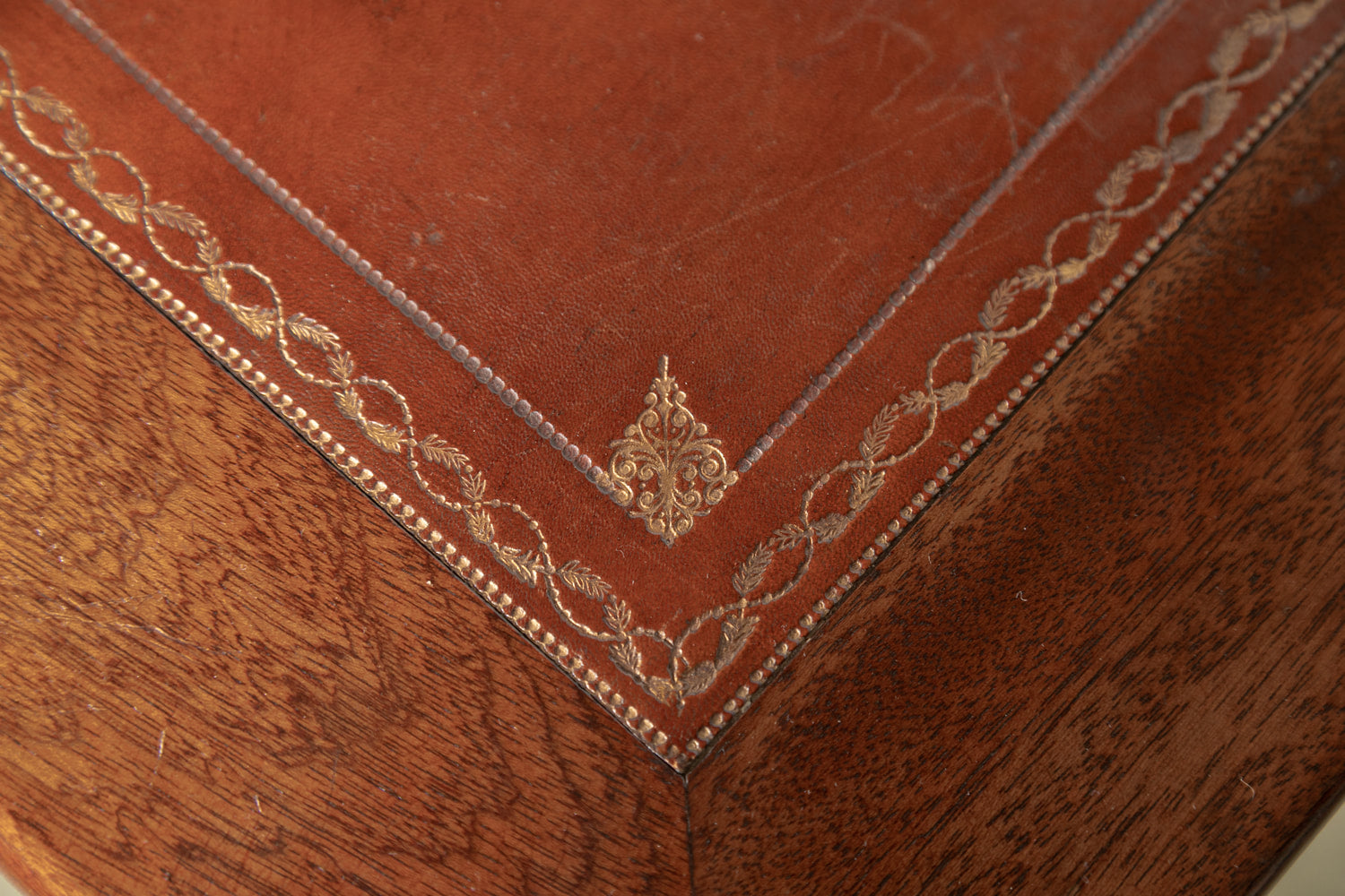 French Louis XVI Style Mahogany Bureau Plat with Tooled Leather Top 