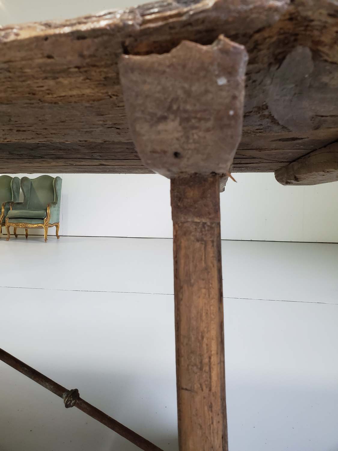 Early 18th Century French Trestle Table with Iron Stretcher