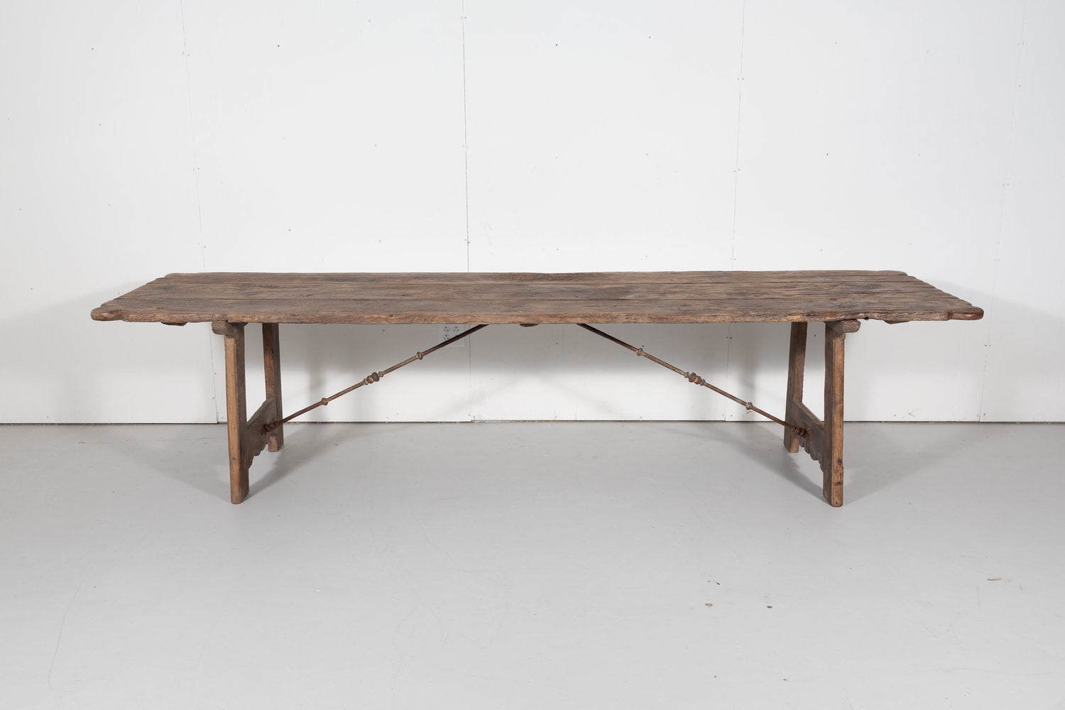 Early 18th Century French Trestle Table with Iron Stretcher