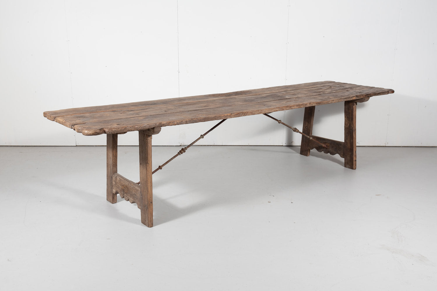Early 18th Century French Trestle Table with Iron Stretcher