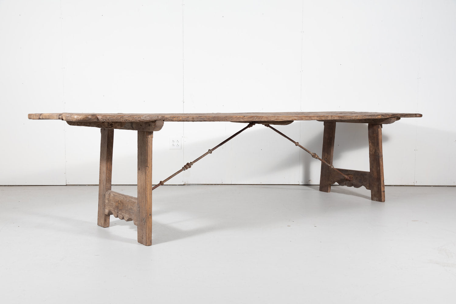 Early 18th Century French Trestle Table with Iron Stretcher