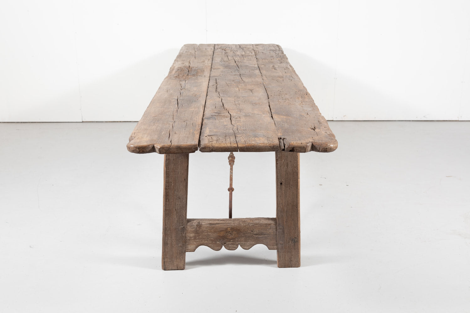 Early 18th Century French Trestle Table with Iron Stretcher