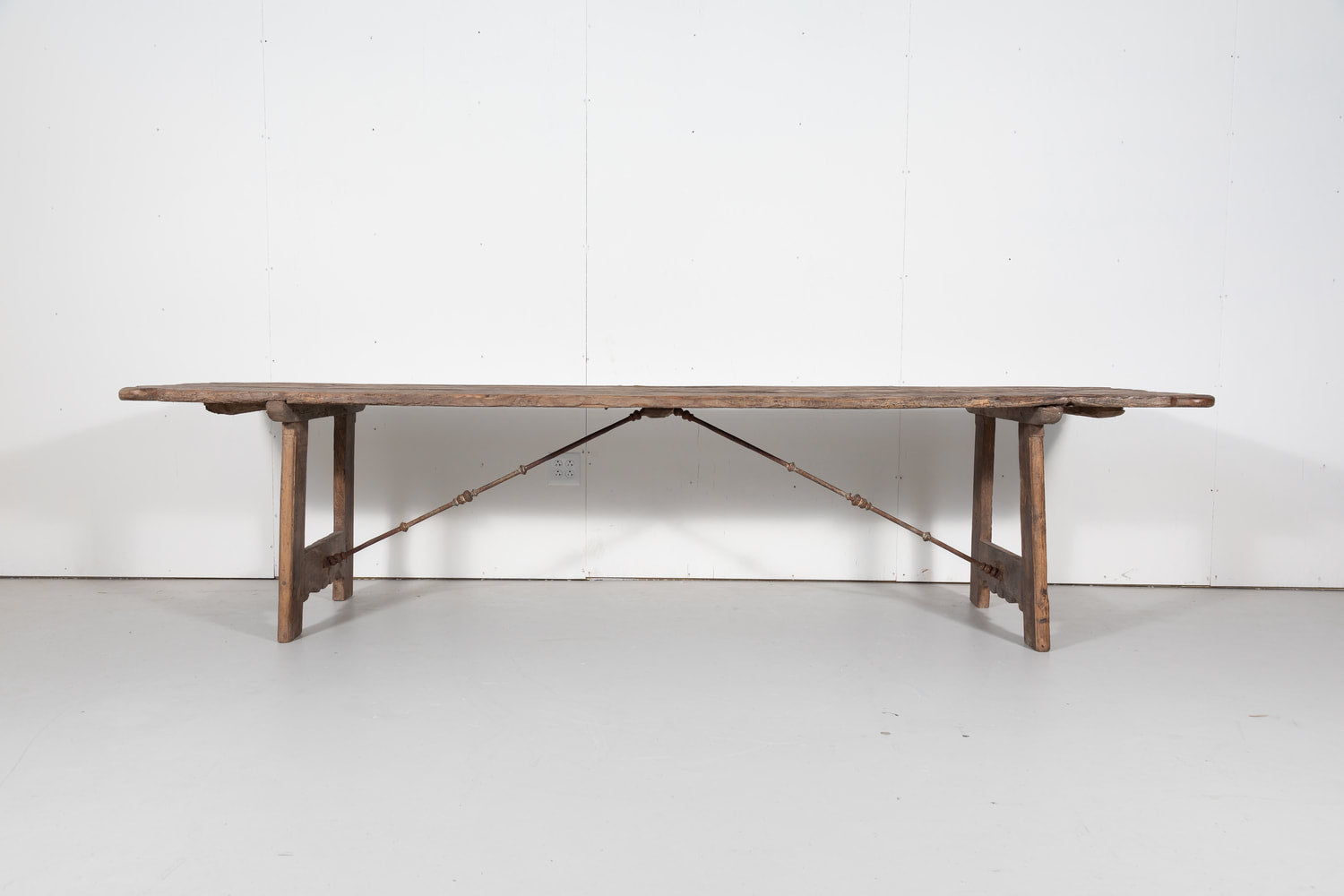 Early 18th Century French Trestle Table with Iron Stretcher