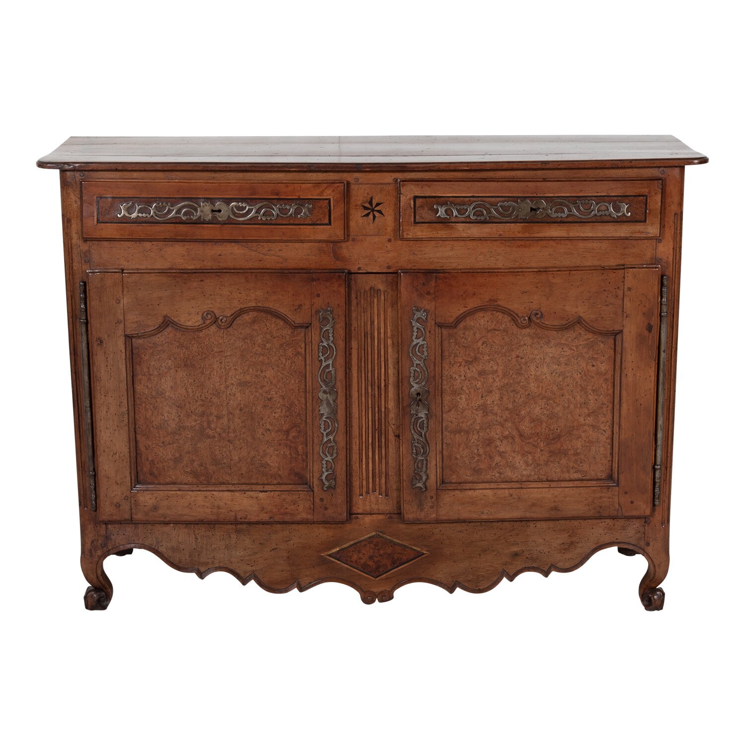 18th Century French Provincial Louis XV Period Cherry Buffet with Burled Walnut Inlay