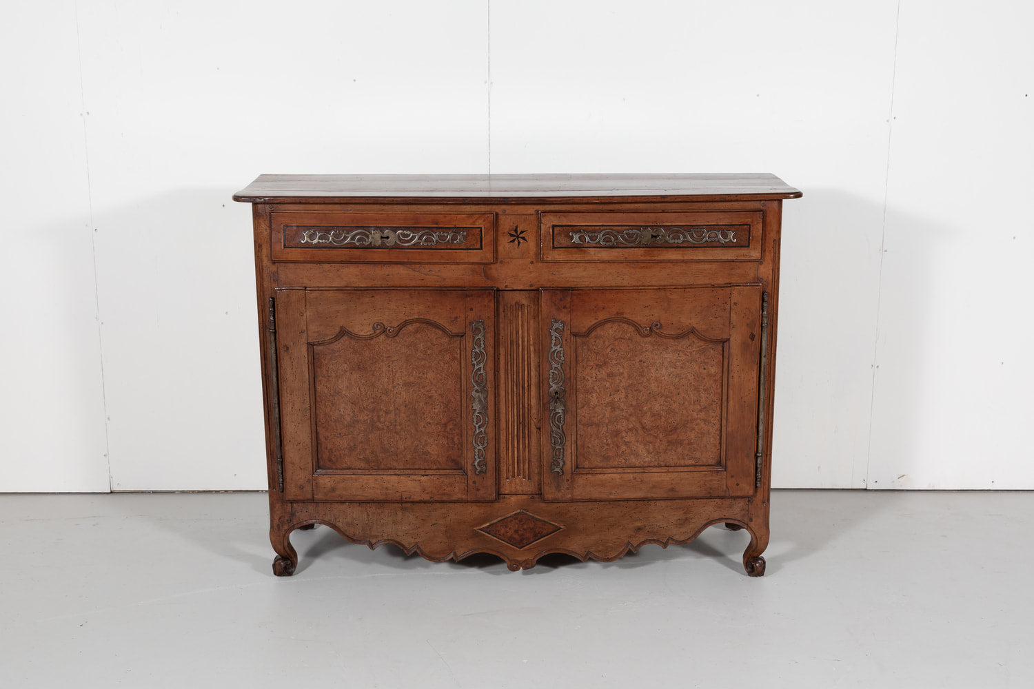 18th Century French Provincial Louis XV Period Cherry Buffet with Burled Walnut Inlay
