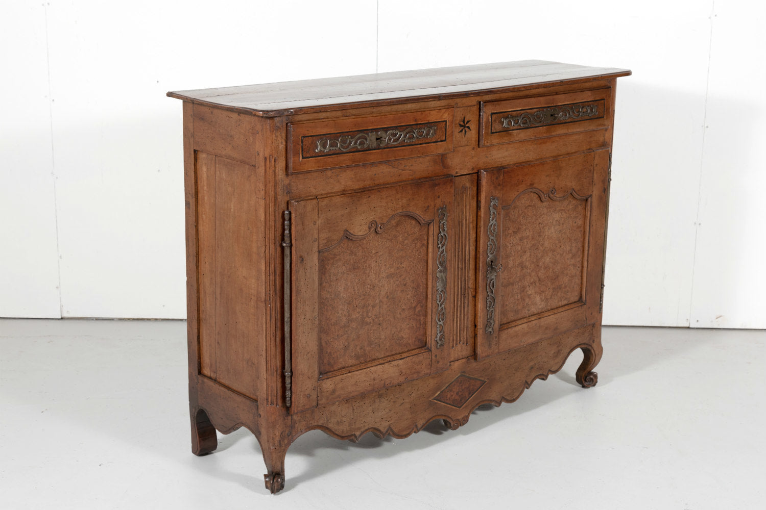 18th Century French Provincial Louis XV Period Cherry Buffet with Burled Walnut Inlay