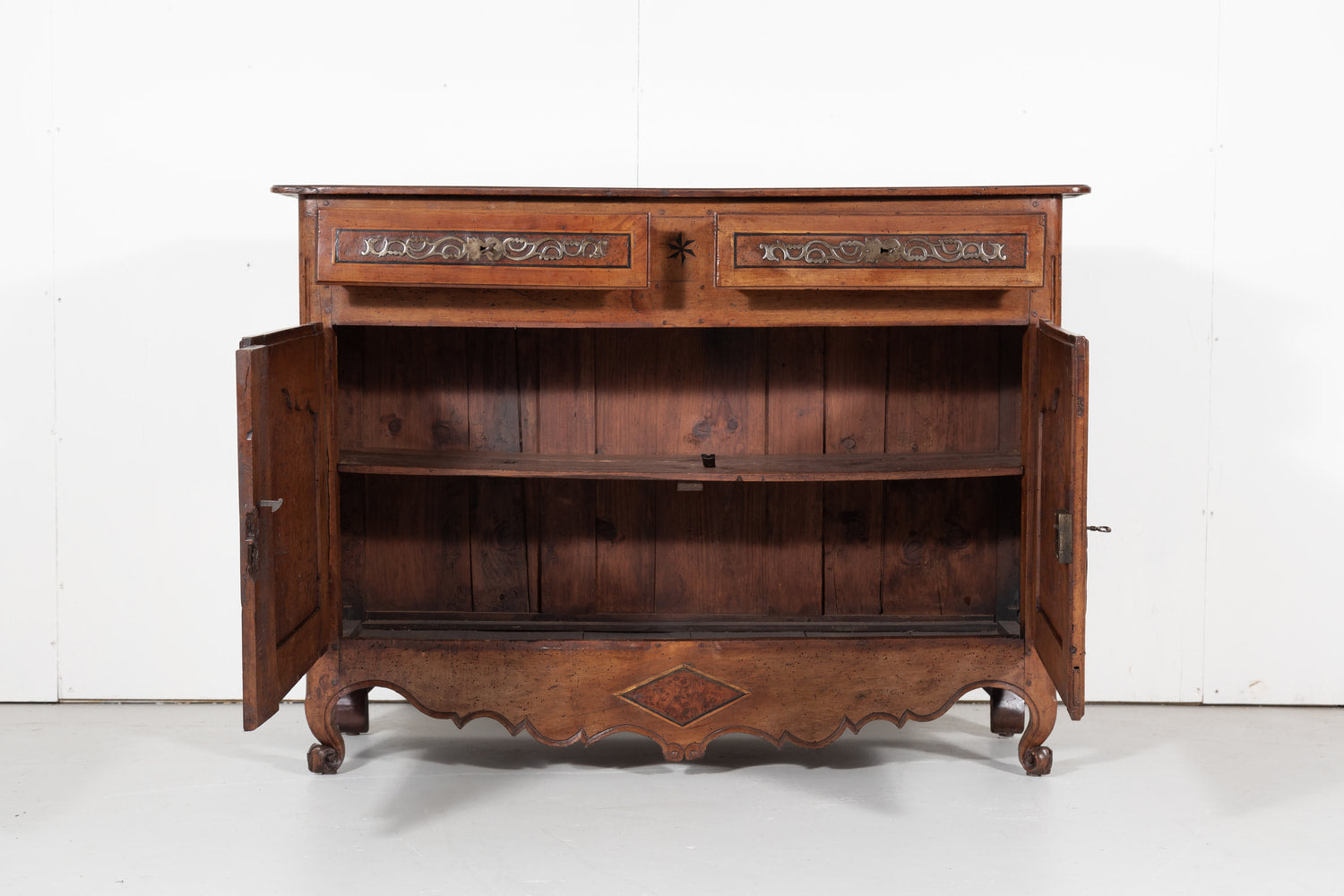 18th Century French Provincial Louis XV Period Cherry Buffet with Burled Walnut Inlay