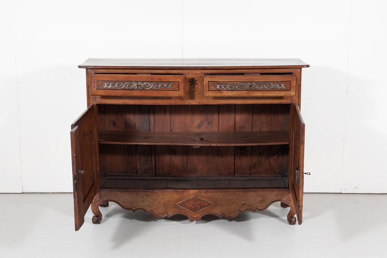 18th Century French Provincial Louis XV Period Cherry Buffet with Burled Walnut Inlay