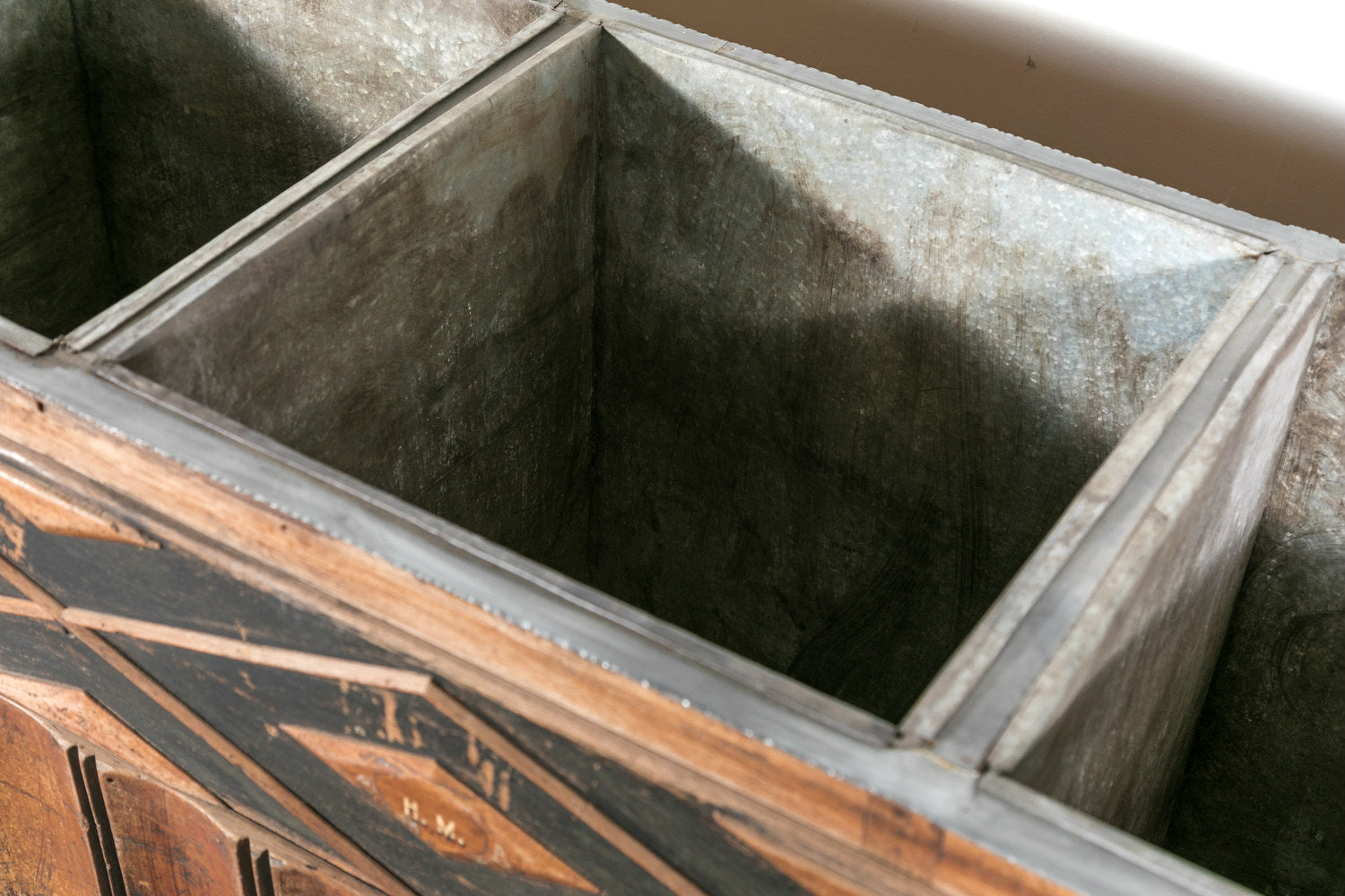 Large French Louis XVI Style Wood Jardiniere or Planter with Divided Zinc Inserts