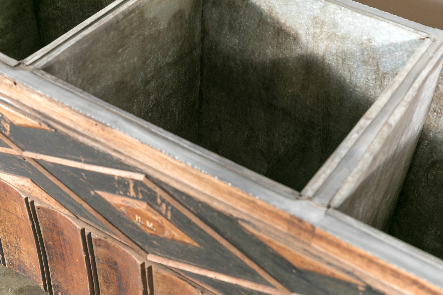 Large French Louis XVI Style Wood Jardiniere or Planter with Divided Zinc Inserts