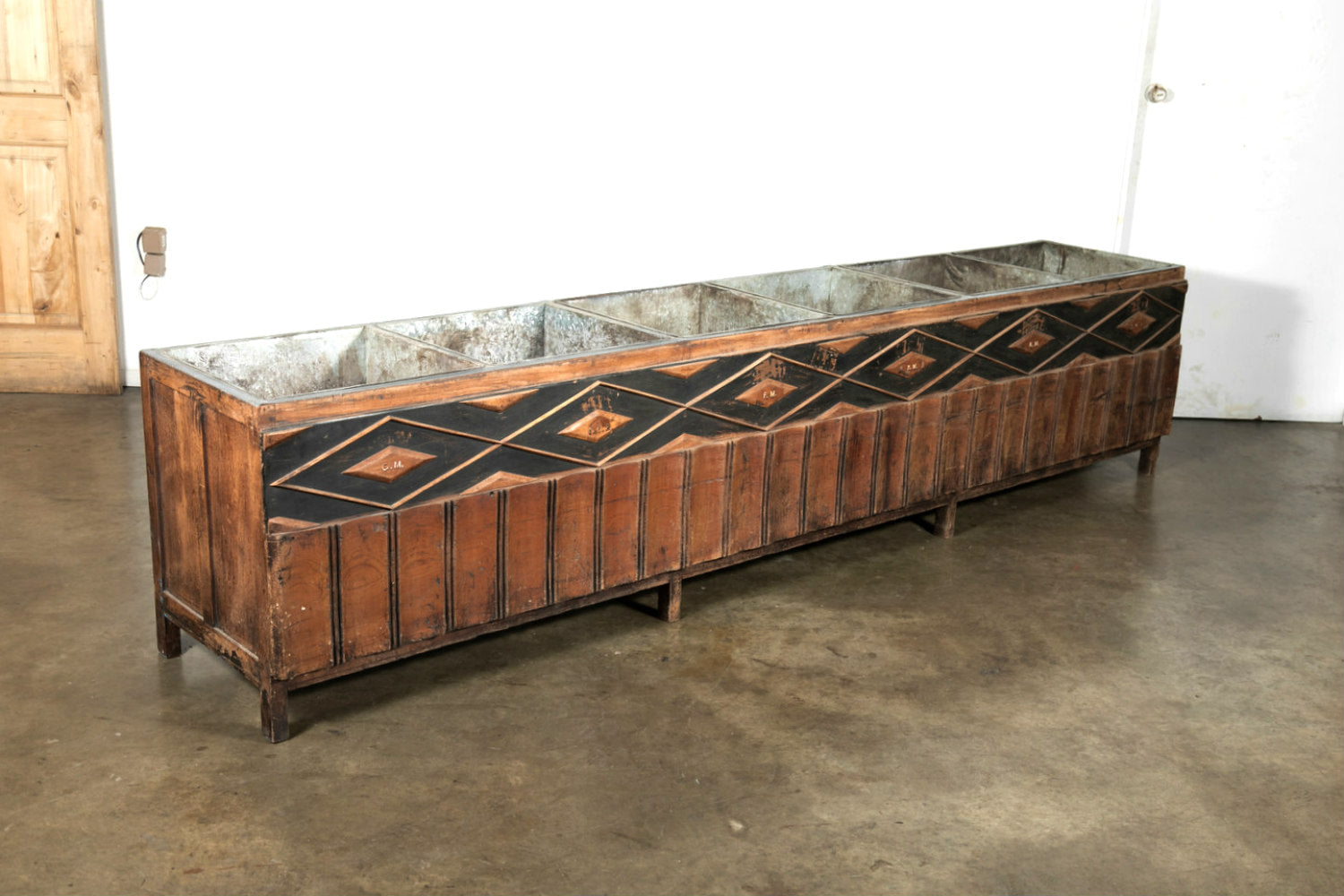 Large French Louis XVI Style Wood Jardiniere or Planter with Divided Zinc Inserts