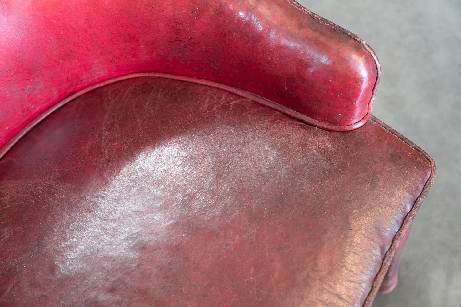 Petite French Art Deco Skirted Leather Lounge Chair 