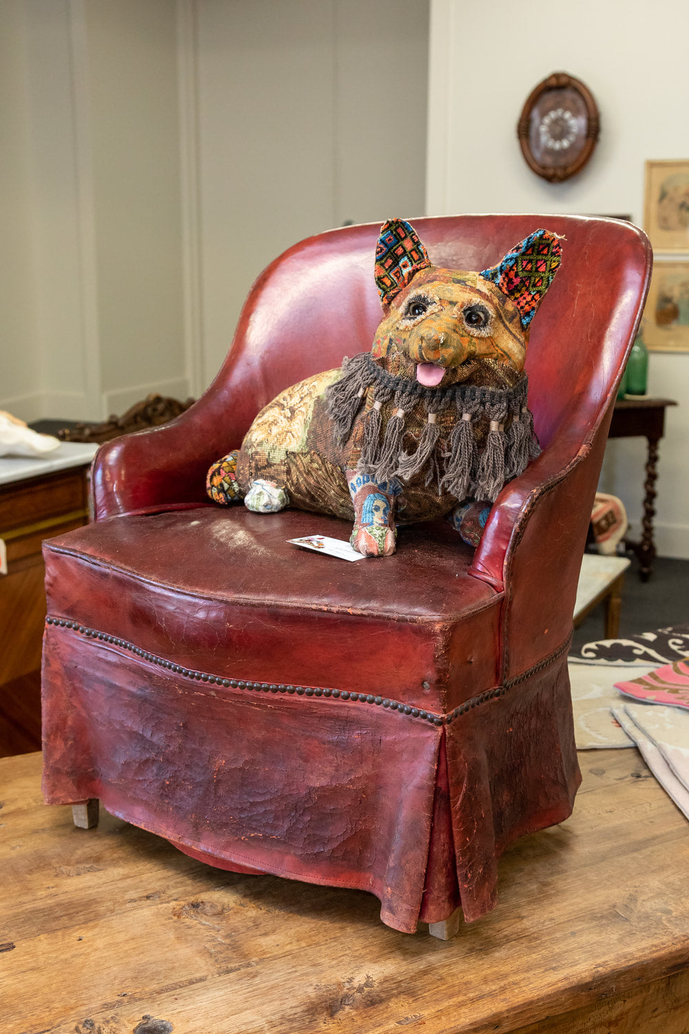 Petite French Art Deco Skirted Leather Lounge Chair 