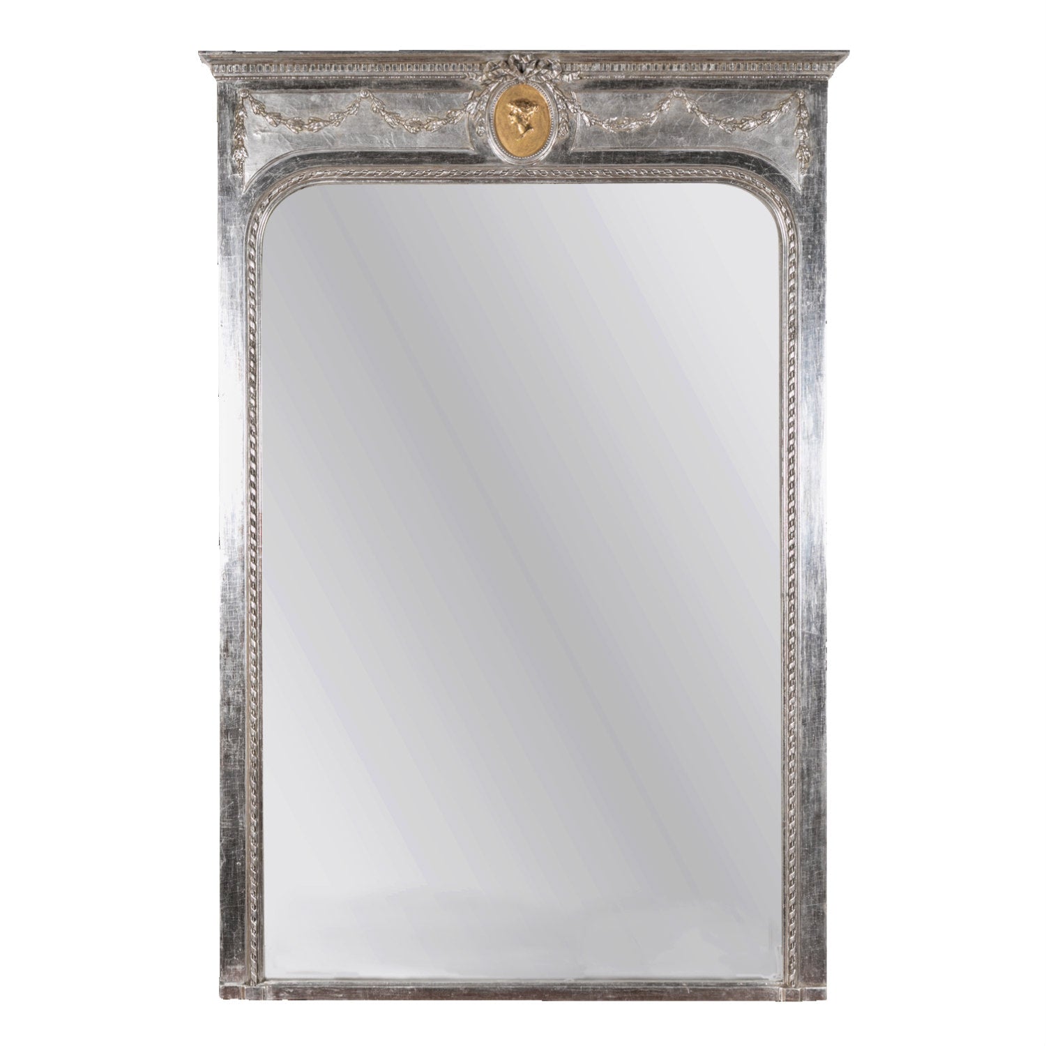 19th Century French Louis XVI Style Silver Gilt Mirror with Embedded Cameo