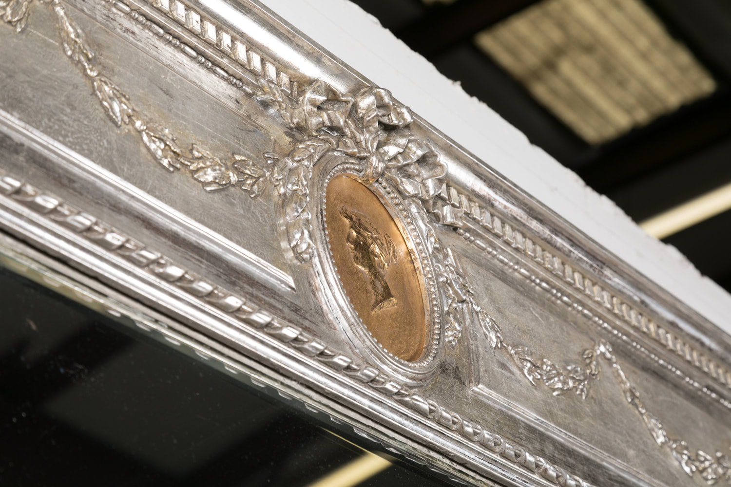 19th Century French Louis XVI Style Silver Gilt Mirror with Embedded Cameo