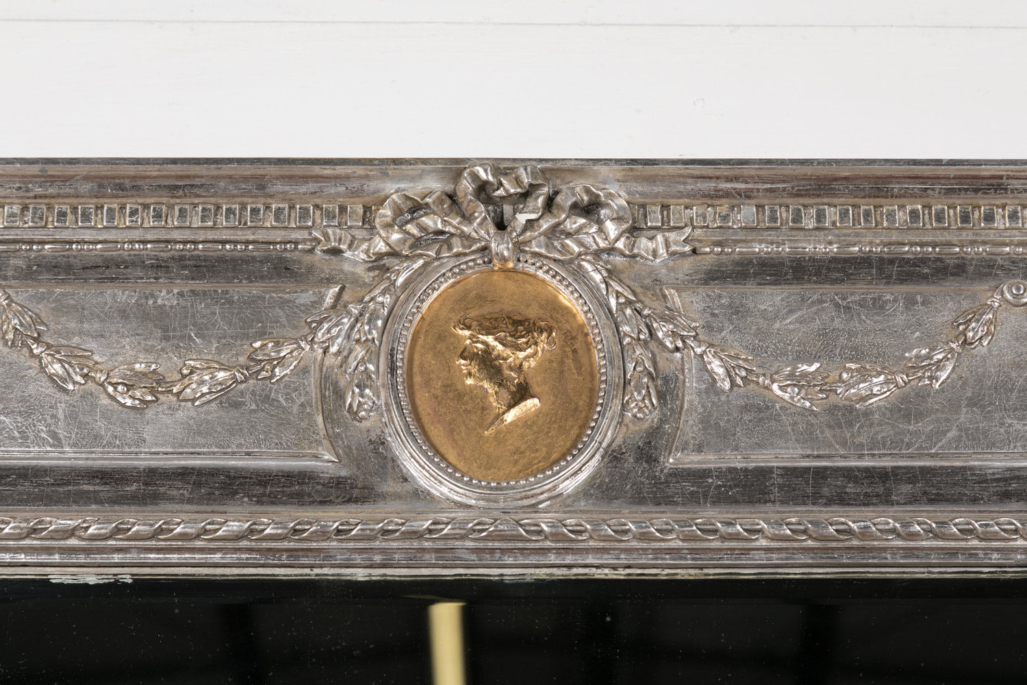 19th Century French Louis XVI Style Silver Gilt Mirror with Embedded Cameo