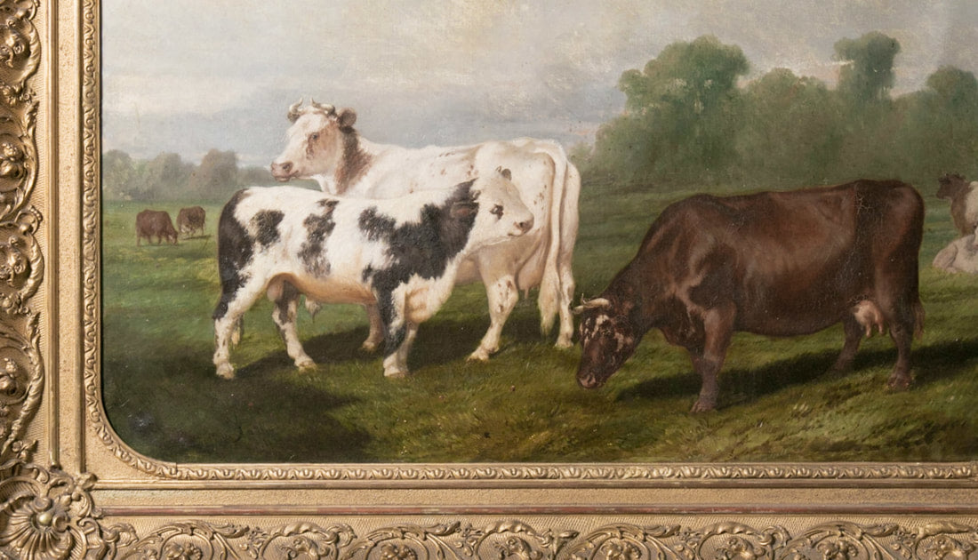 Early 19th Century Framed French Cow Painting, 