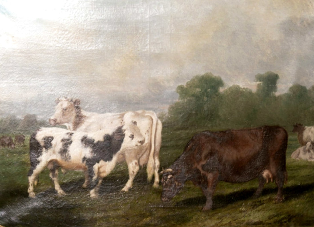 Early 19th Century Framed French Cow Painting, 