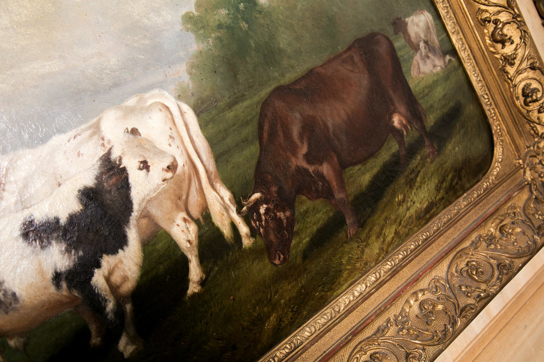 Early 19th Century Framed French Cow Painting, 