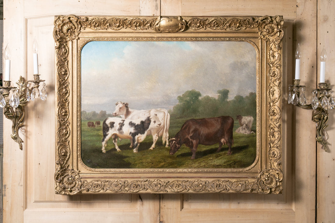 Early 19th Century Framed French Cow Painting, 