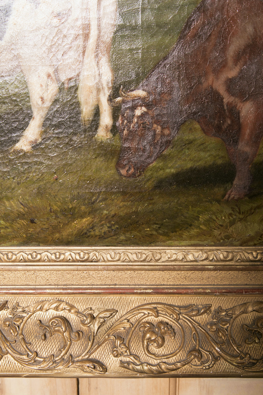 Early 19th Century Framed French Cow Painting, 