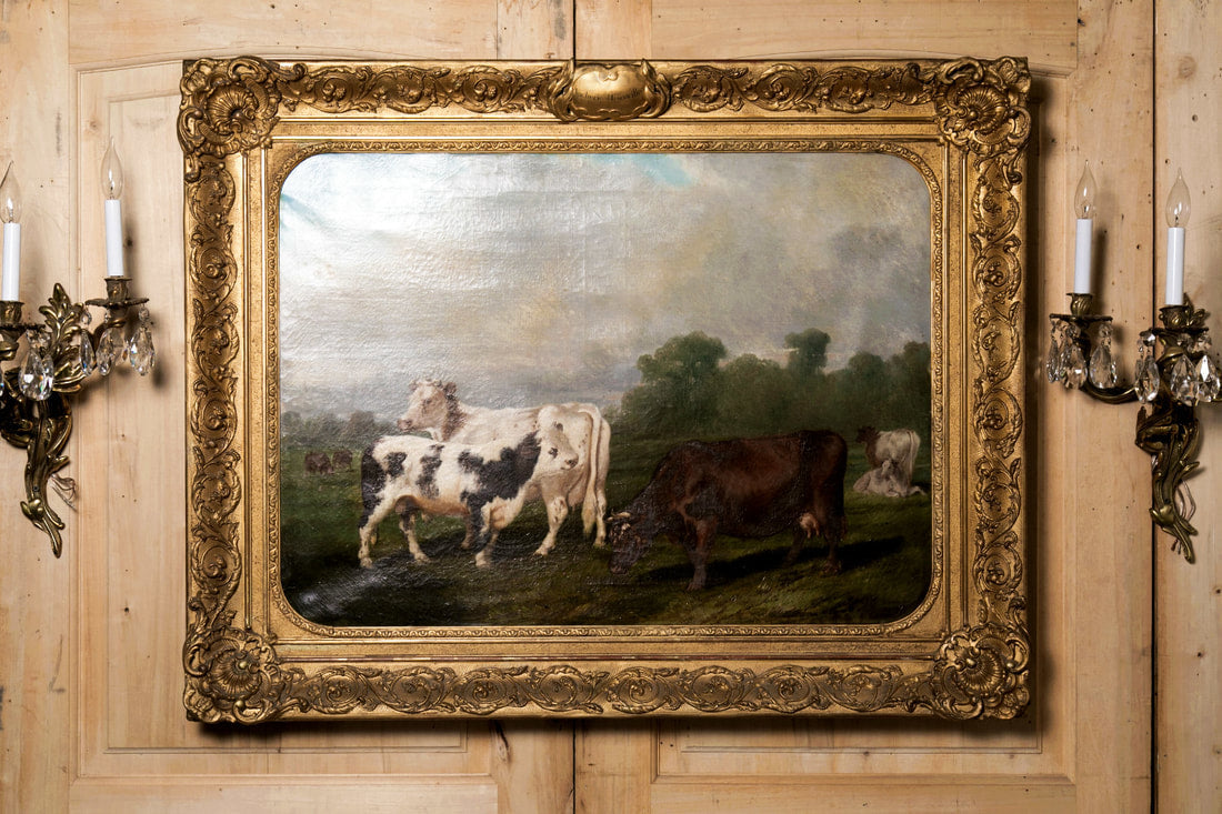 Early 19th Century Framed French Cow Painting, 