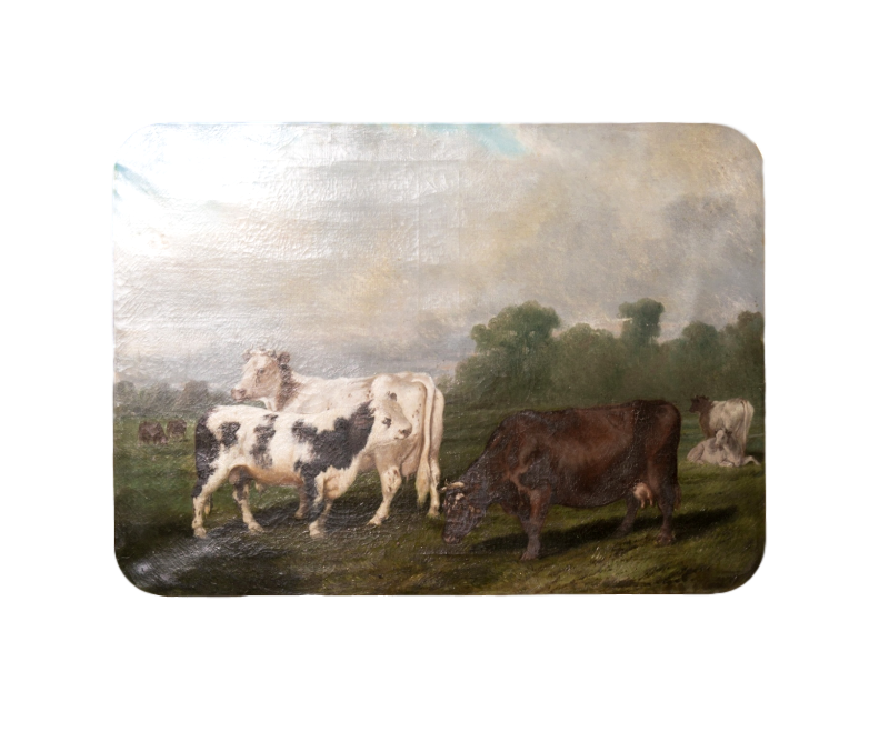 Early 19th Century Framed French Cow Painting, 
