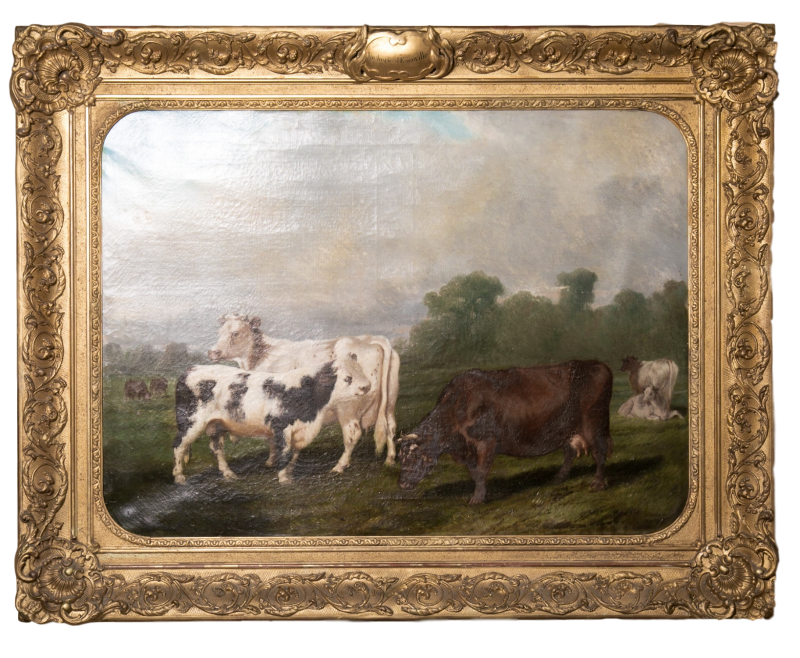 Early 19th Century Framed French Cow Painting, 