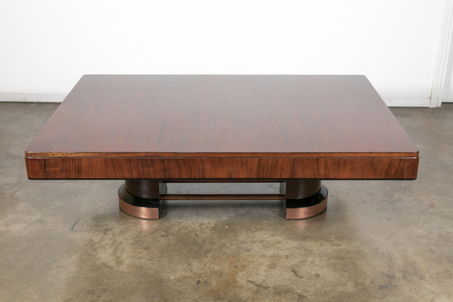 French Art Deco Coffee Table in Walnut with Ebonized Details