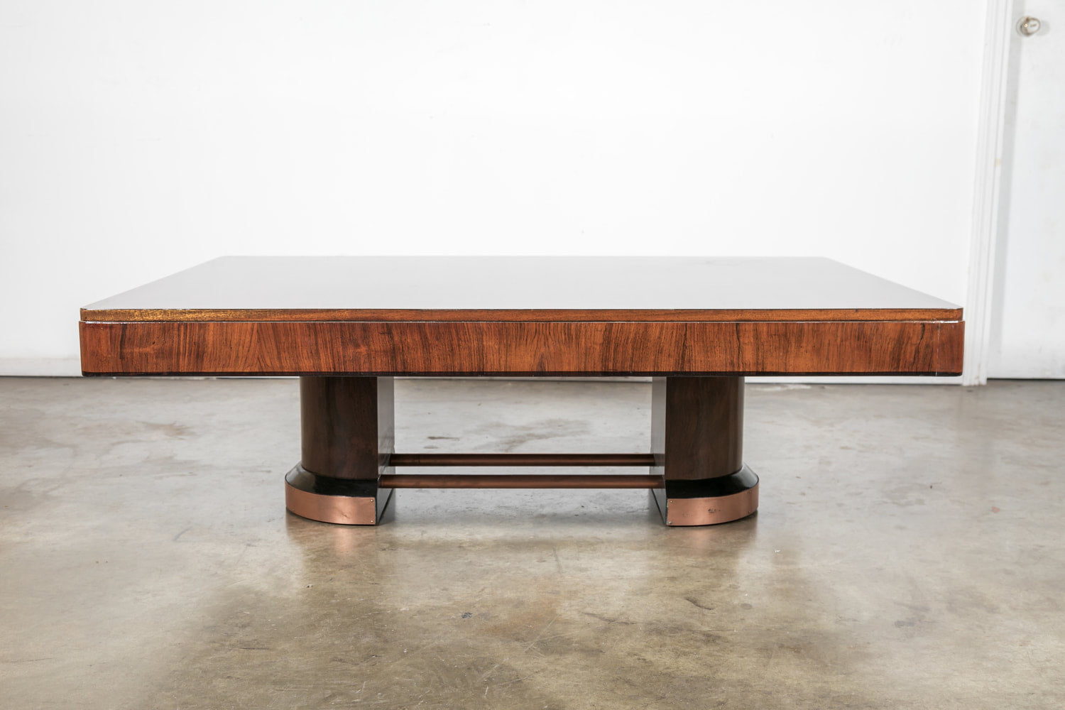 French Art Deco Coffee Table in Walnut with Ebonized Details