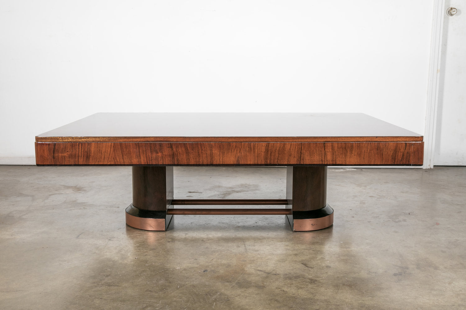 French Art Deco Coffee Table in Walnut with Ebonized Details