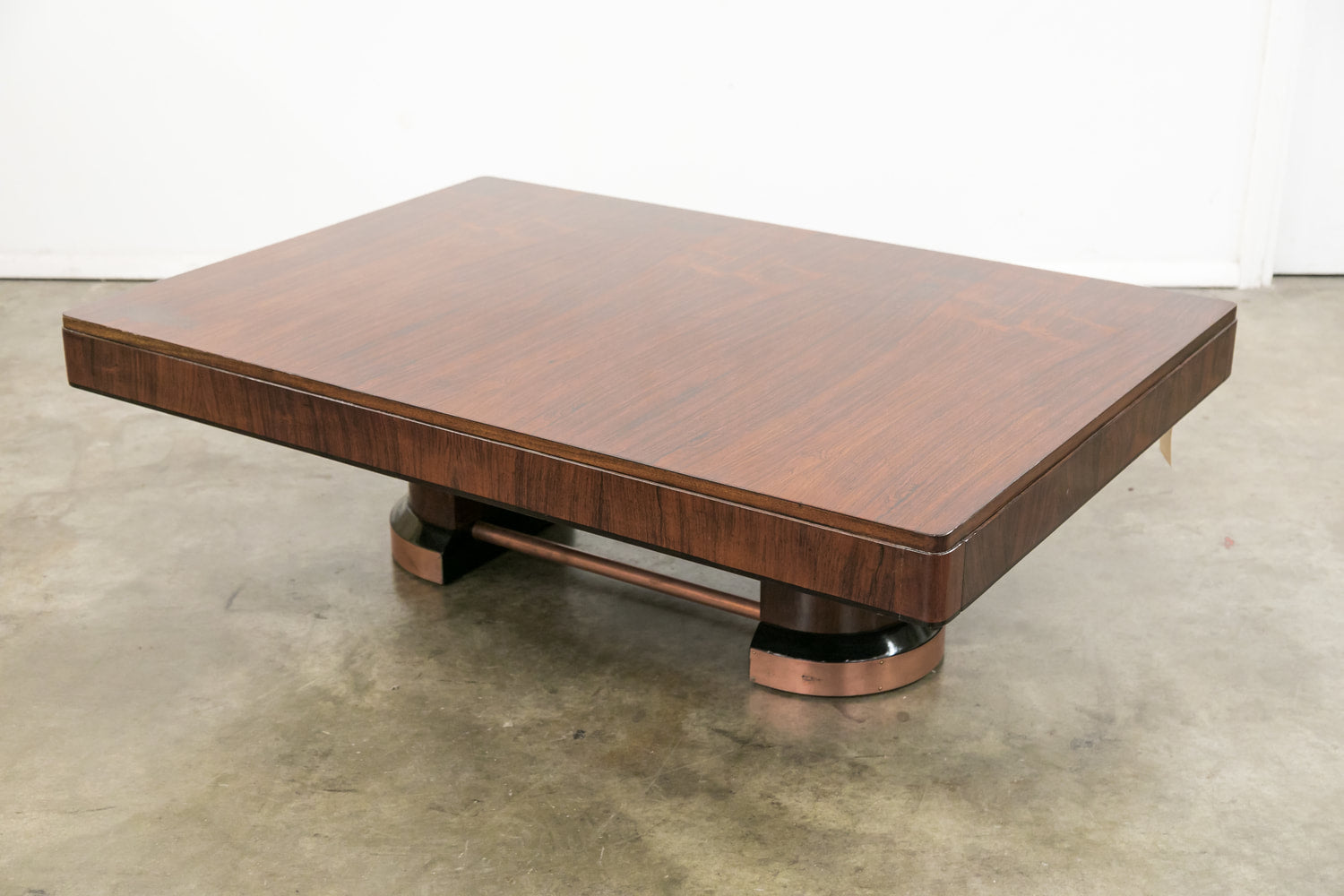 French Art Deco Coffee Table in Walnut with Ebonized Details