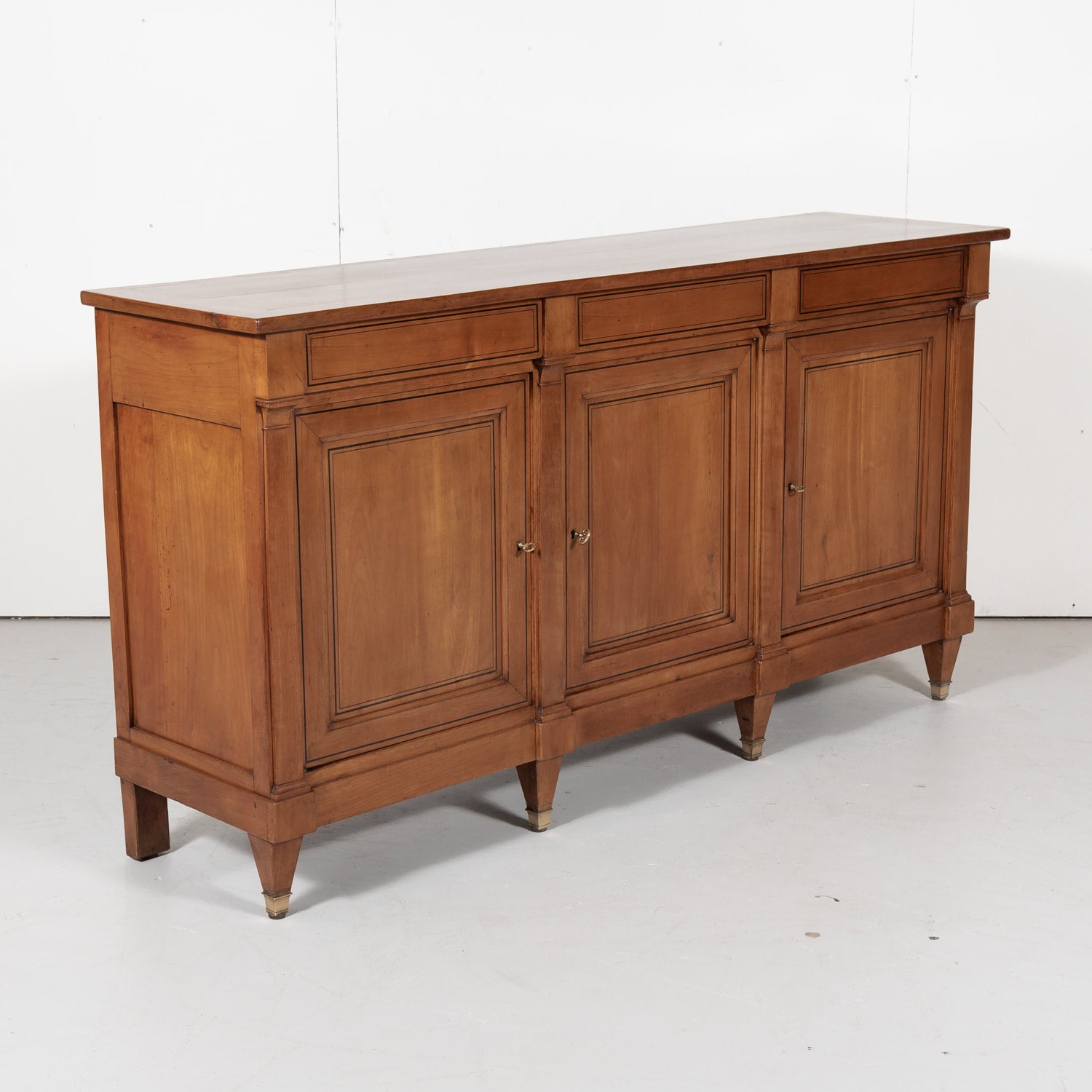 French Directoire Style Cherry Enfilade Buffet with Ebony Inlay