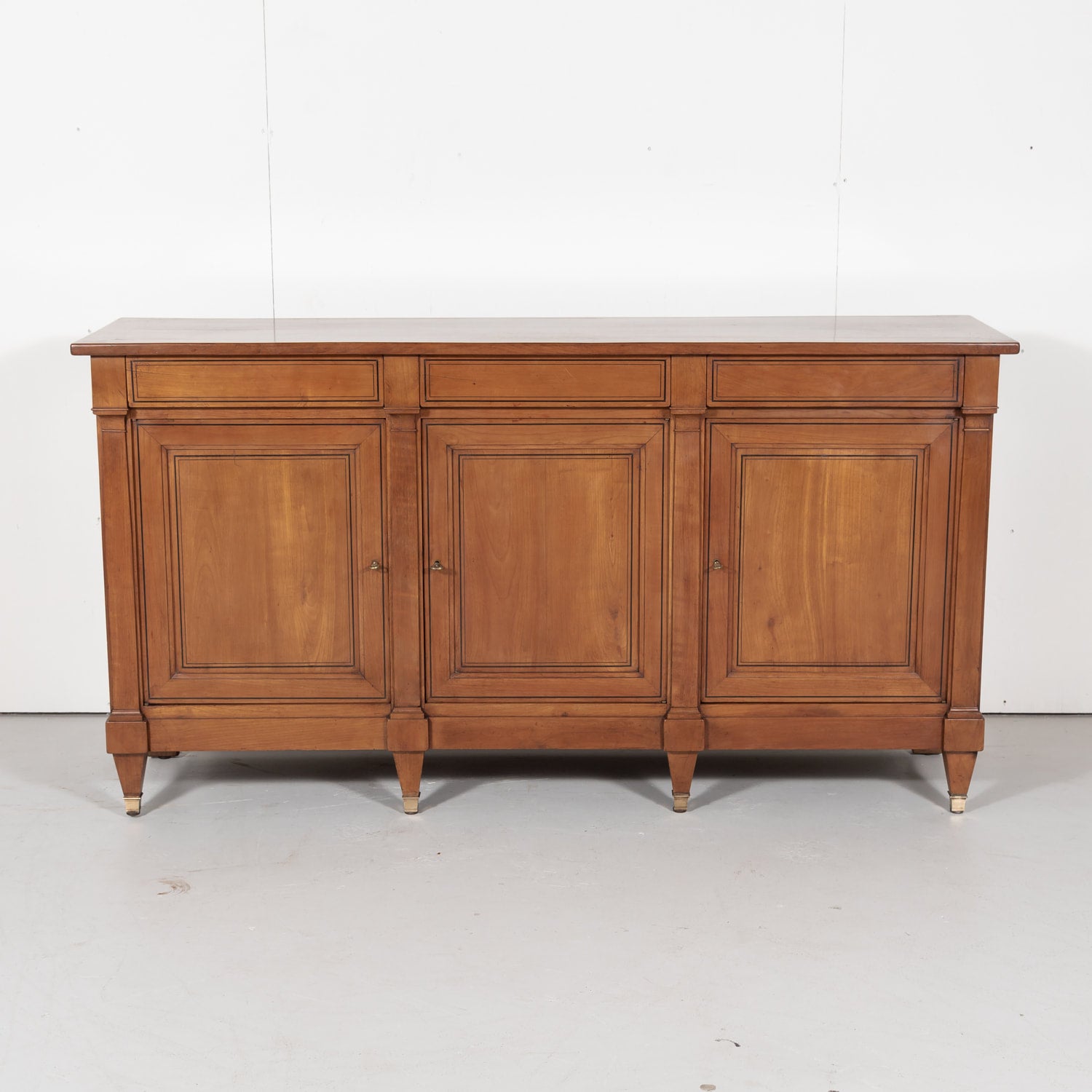 French Directoire Style Cherry Enfilade Buffet with Ebony Inlay