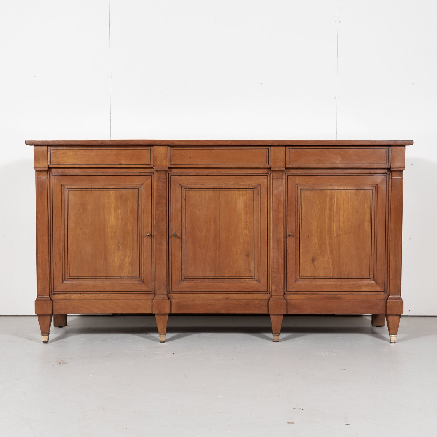 French Directoire Style Cherry Enfilade Buffet with Ebony Inlay